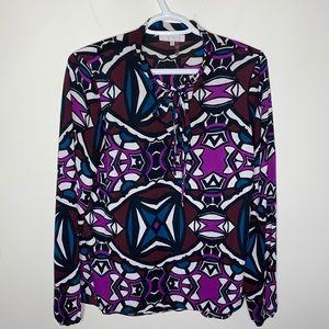 1 State abstract geometric print colorful blouse with neck tie size S